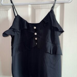 Express Black Ruffle Pearl-Button Camisole